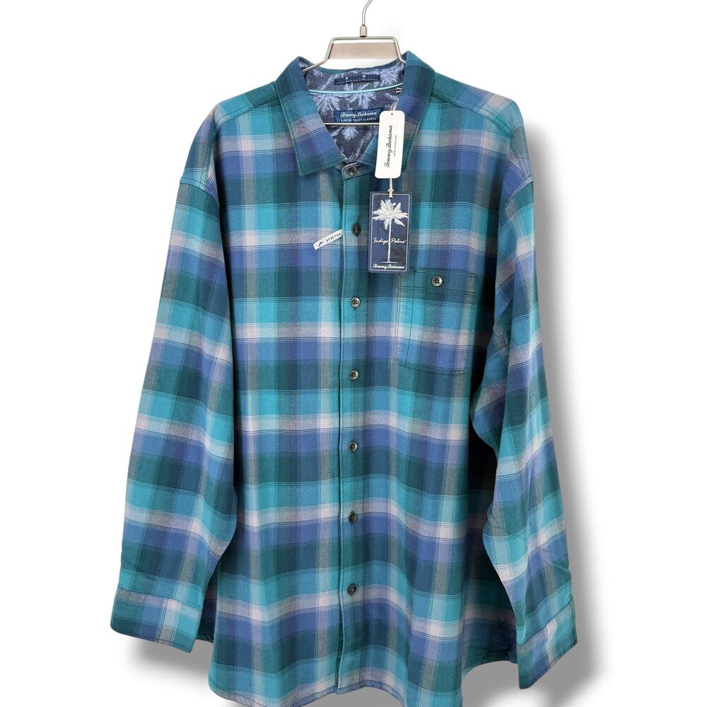 Tommy Bahana Canyon Beach Fireside Check Flannel Shirt Seaway Green Sz 3XL